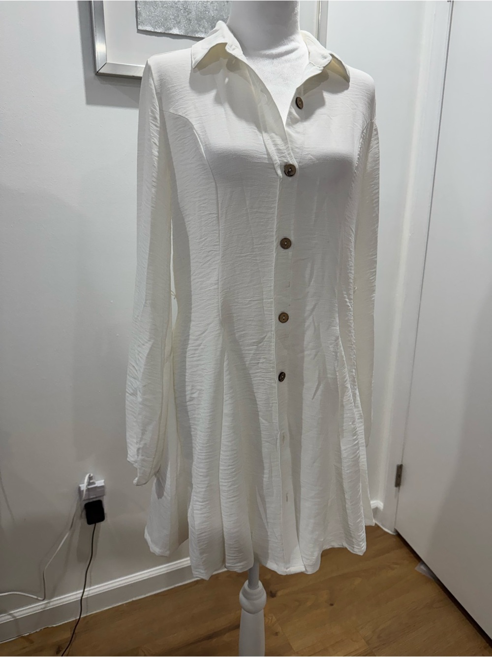 Charlotte Russe Cream Button-Front Long Sleeve Dress